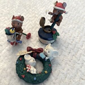 Vintage Set of 3 Resin Mouse Holiday Christmas Ornaments